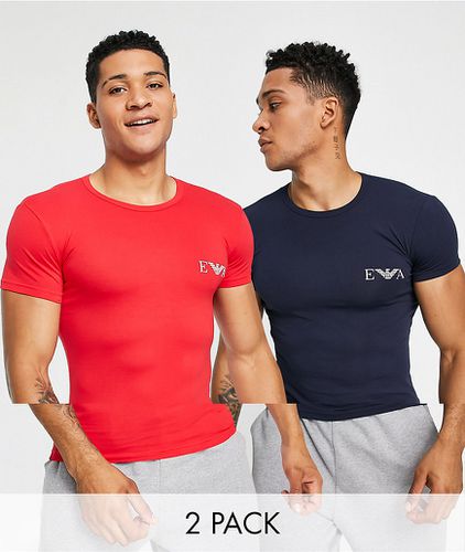 Bodywear - Confezione da due t-shirt con monogramma, colore blu navy/rosso - Emporio Armani - Modalova