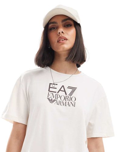 T-shirt color crema con logo grande sul davanti - EA7 - Modalova