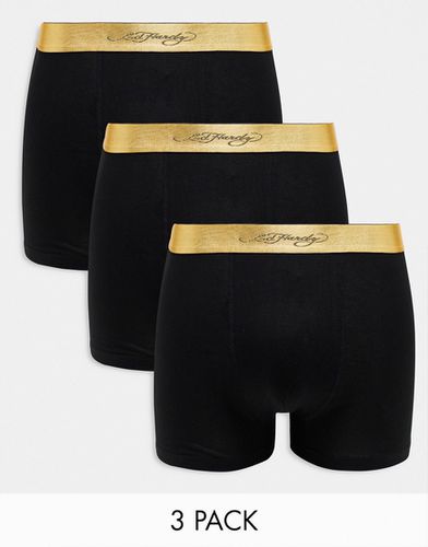 Berio - Confezione da 3 paia di boxer aderenti neri con fascia in vita metallizzata - Ed Hardy - Modalova
