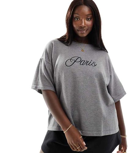 Esclusiva - T-shirt in maglia grigia con scritta "Paris" - 4th & Reckless Plus - Modalova