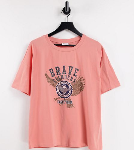 Esclusiva - T-shirt corallo con grafica college - Noisy May - Modalova
