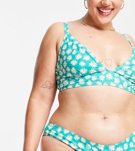 Esclusiva - Slip bikini sgambati verdi con stampa di girasoli - Peek & Beau Curve - Modalova