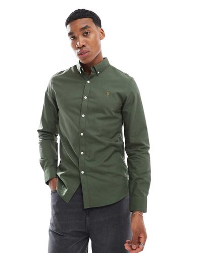 Brewer - Camicia Oxford slim fit a maniche lunghe verde bosco - Farah - Modalova