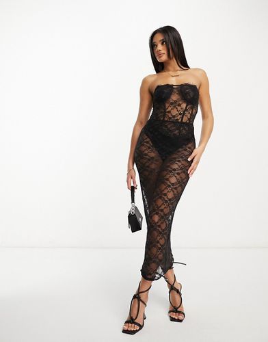 Body stile corsetto in pizzo nero in coordinato - Fashionkilla - Modalova