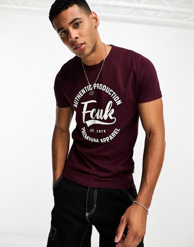 FCUK - T-shirt bordeaux con stampa - French Connection - Modalova