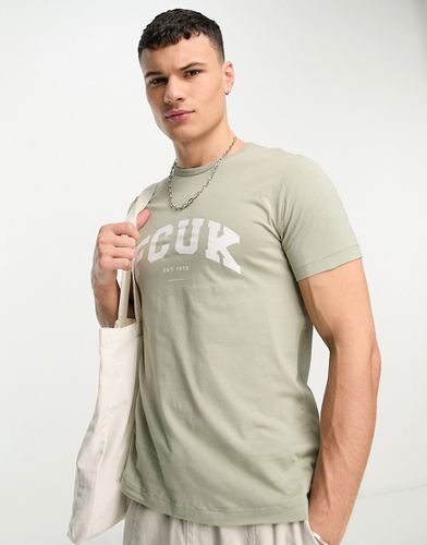 FCUK - T-shirt salvia con logo bianco stile college - French Connection - Modalova