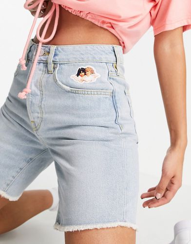 Pantaloncini di jeans a vita alta lavaggio vintage con logo con angeli - Fiorucci - Modalova