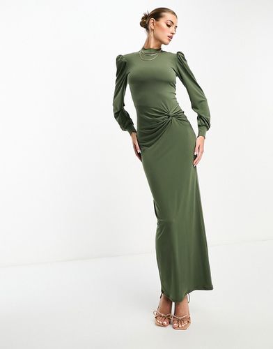 Vestito lungo accollato oliva con dettaglio arricciato - Flounce London - Modalova