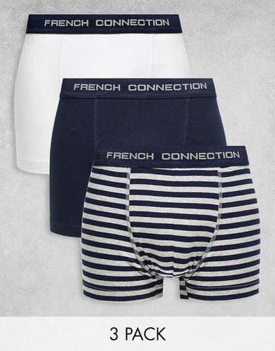 Confezione da 3 boxer bianchi blu e neri a righe - French Connection - Modalova