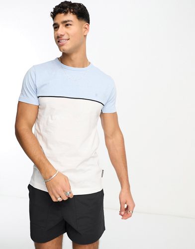 French Connection - T-shirt celeste e bianca a blocchi con profili a contrasto - French Connection Mens - Modalova