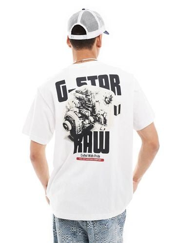 T-shirt oversize bianca con stampa di motore e logo sul petto e sul retro - G-Star - Modalova