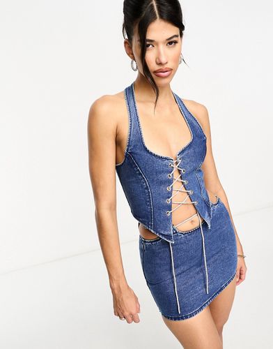 The Brand - Top a corsetto di jeans lavaggio con laccetti decorati in coordinato - KYO - Modalova