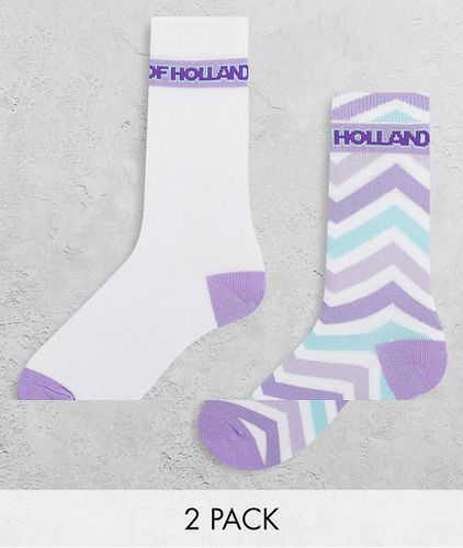 Confezione da due paia di calzini con motivo a zigzag e color block, colore lilla e bianco - House of Holland - Modalova