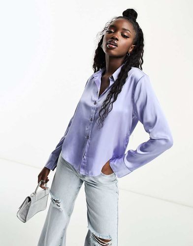 Camicia slim in raso blu/viola - Hollister - Modalova