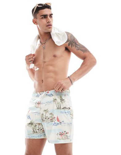 Pantaloncini da bagno da mare beige con stampa ripetuta da 5" - Hollister - Modalova