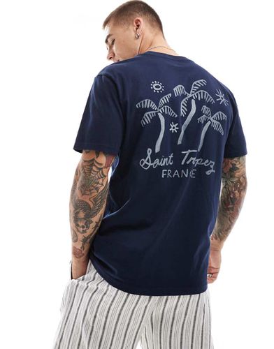 Saint Tropez - T-shirt comoda blu con stampa sul davanti e sul retro - Hollister - Modalova