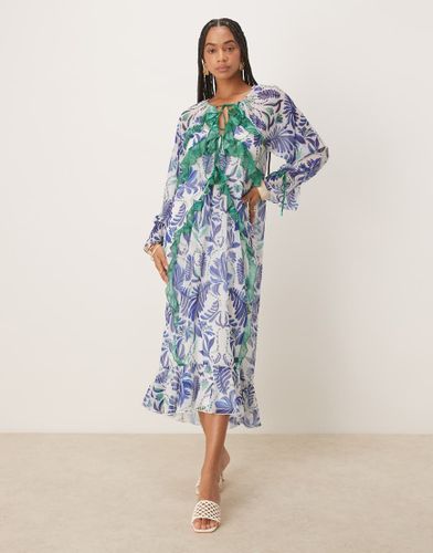 Robe transparente longueur mollet avec volants et imprimé palmiers - /blanc - Hope & Ivy - Modalova