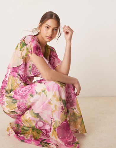 Robe longue imprimée à col bénitier et manches en cascade - Hope & Ivy - Modalova