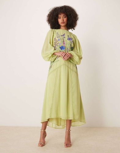 Robe mi-longue ornementée à col montant avec manches blouson - Citron - Hope & Ivy - Modalova