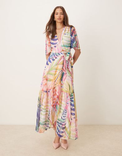 Robe portefeuille longue à manches évasées et imprimé océan - Hope & Ivy - Modalova