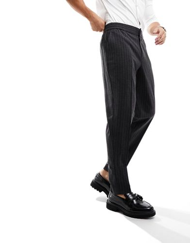 Pantaloni slim da cerimonia in tweed grigio gessato con fascia in vita elasticizzata - Harry Brown - Modalova