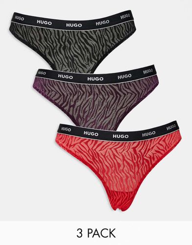 HUGO Bodywear - Confezione da 3 perizomi in pizzo nero e rosso - BOSS Bodywear - Modalova