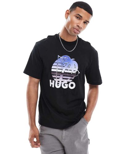 Nereo - T-shirt nera con stampa di logo e palma - Hugo Blue - Modalova