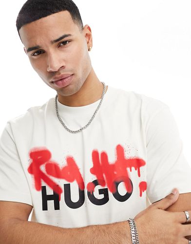 HUGO - Dinricko - T-shirt bianca taglio comodo con logo - Hugo Red - Modalova