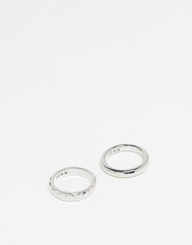 Set di anelli a fascia argentati con design esagonale - Icon Brand - Modalova