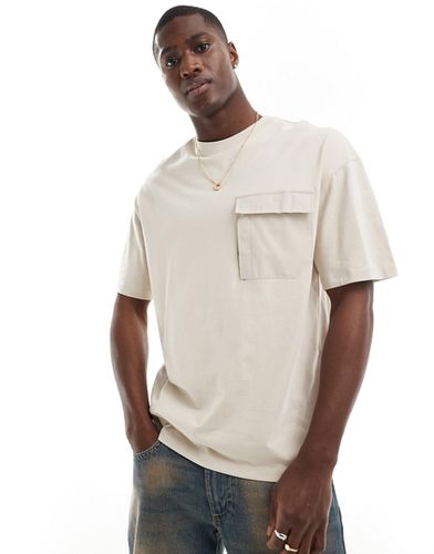 T-shirt oversize beige con tasca in nylon - Jack & Jones - Modalova