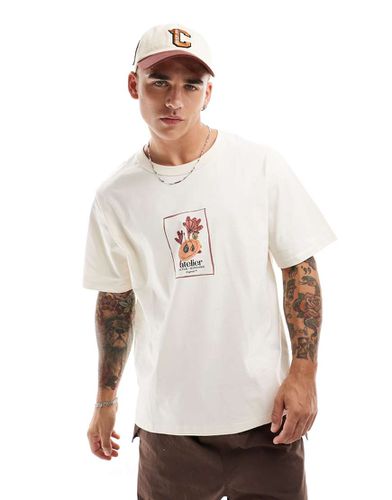 T-shirt oversize beige con stampa sul petto - Jack & Jones - Modalova