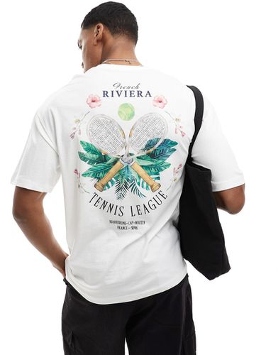 T-shirt oversize bianca con stampa "Riviera Tennis" sul retro - Jack & Jones - Modalova