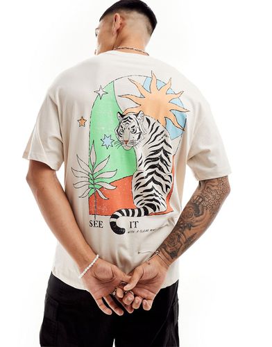 T-shirt oversize crema con stampa colorata di tigre sul retro - Jack & Jones - Modalova