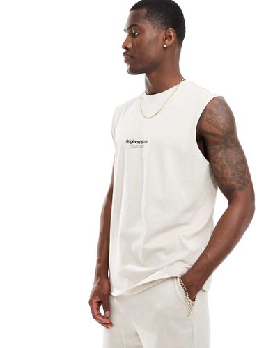 Canotta oversize beige con logo sul petto - Jack & Jones - Modalova