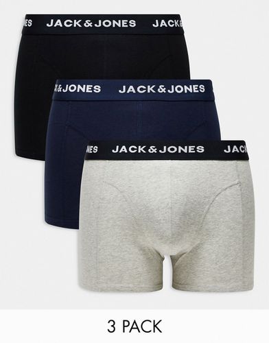 Confezione da 3 paia di boxer aderenti grigi multicolore con fascia in vita con logo - Jack & Jones - Modalova