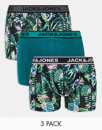 Confezione da 3 paia di boxer aderenti neri con stampa tropicale - Jack & Jones - Modalova