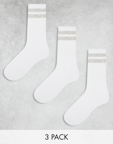 Confezione da 3 paia di calzini da tennis bianchi con righe - Jack & Jones - Modalova