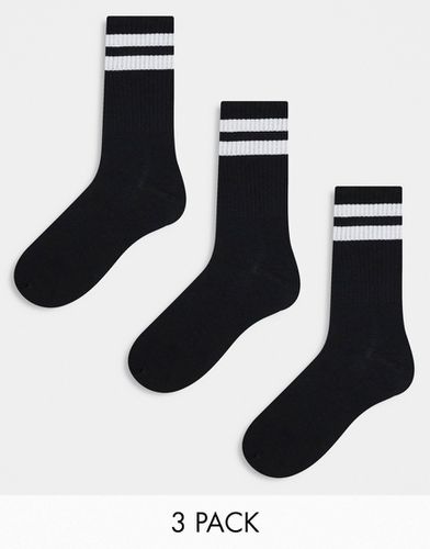 Confezione da 3 paia di calzini da tennis neri a righe - Jack & Jones - Modalova