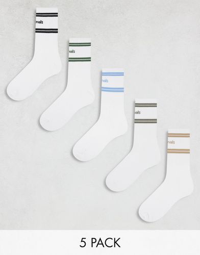 Confezione da 5 paia di calzini bianchi con righe - Jack & Jones - Modalova