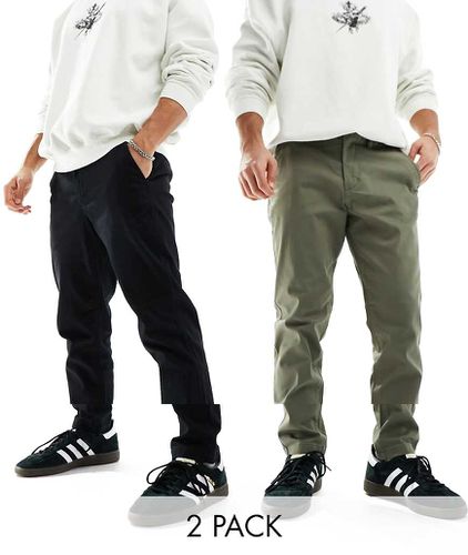 Intelligence - Confezione da 2 chino slim affusolati verde oliva tenue e nero - Jack & Jones - Modalova