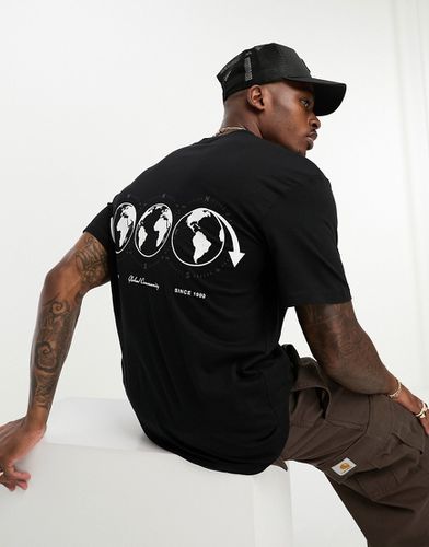 Originals - T-shirt comoda nera con stampa di globo sul retro - Jack & Jones - Modalova