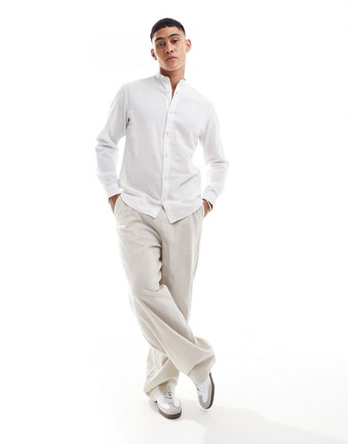 Premium - Camicia in lino bianca con collo serafino - Jack & Jones - Modalova