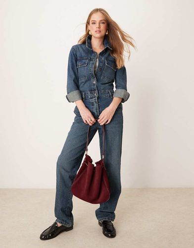 Tuta jumpsuit a maniche lunghe in denim lavaggio medio - JDY - Modalova