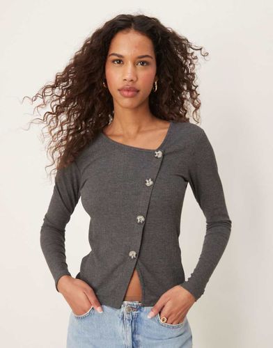 Top côtelé asymétrique boutonné - foncé - Jdy - Modalova