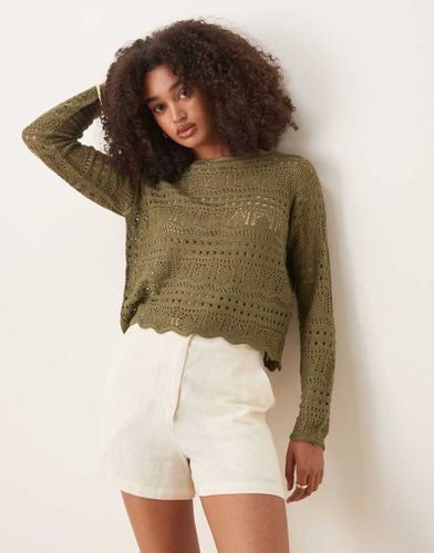 Top en crochet à encolure bateau et manches longues - Kaki - Jdy - Modalova