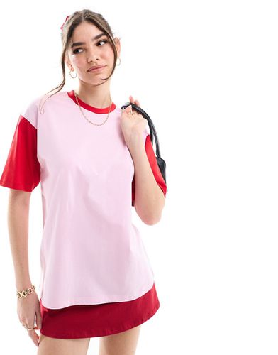 T-shirt oversize rosa e rossa colorblock - JJXX - Modalova
