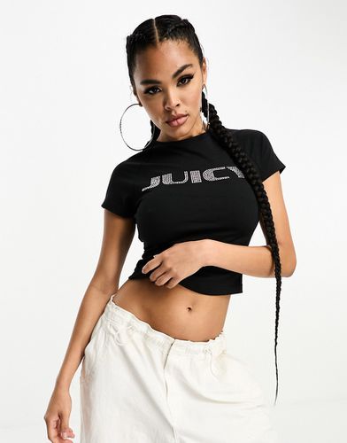 T-shirt aderente nera con logo con strass - Juicy Couture - Modalova