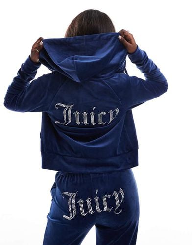 Felpa con cappuccio in velour scuro con zip in coordinato - Juicy Couture - Modalova