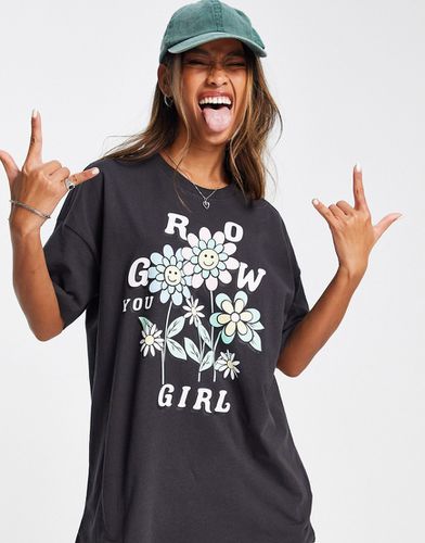 T-shirt oversize slavato con motivo "Grow You Girl" - ONLY - Modalova