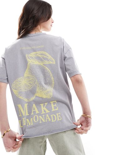 T-shirt oversize slavato con stampa di limonata sulla schiena - ONLY - Modalova